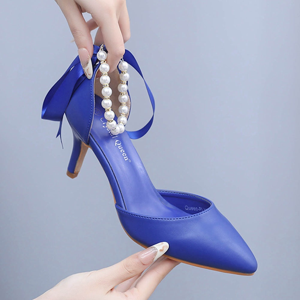 Escarpins à ruban satiné, perles décoratives, talon 7 cm