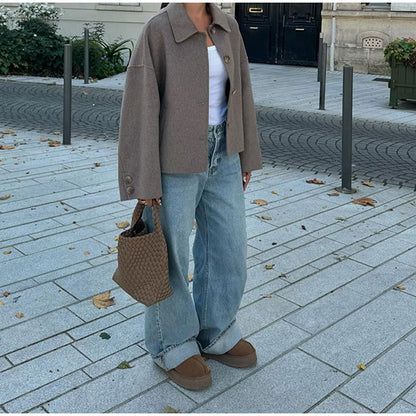 Manteau court décontracté à col polo